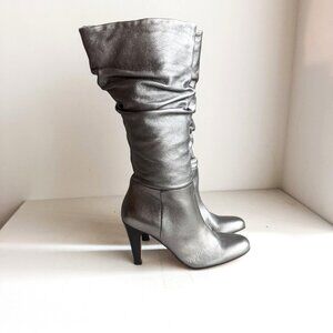 Vintage Also 2000s Metallic Grey Slouch All Leather Boots 8